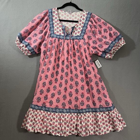 NWT Old‎ Navy Women's Large Pink Boho Mini Dress Gypsy Festival Coquette Peasant - Picture 1 of 12